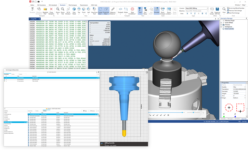 หน้าจอ CIMCO Edit สำหรับแก้ไขและตรวจสอบโปรแกรม CNC